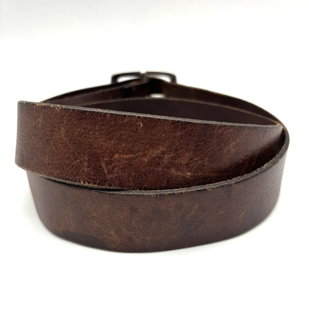 Vintage 90s GAP Brown Genuine Cow Leather Brass Buckle Belt 40 Made in USA